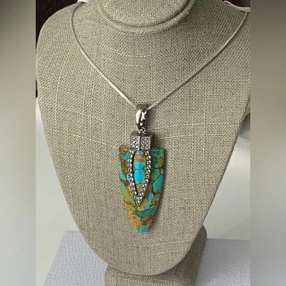 Designer NF Sterling Silver Arrowhead TurquoisePendant Necklace 20”